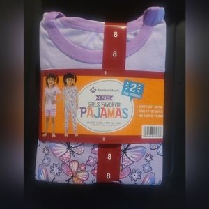 Size 8 youth 4 piece pajamas set purple flowers